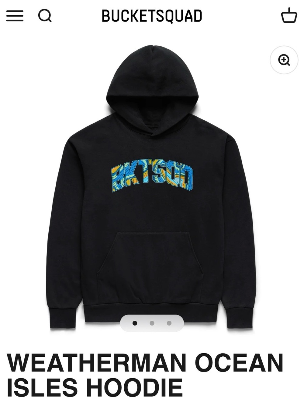 BUCKETSQUAD BKTSQD Weatherman Ocean Isles Hoodie - Black with Blue Graphic Large